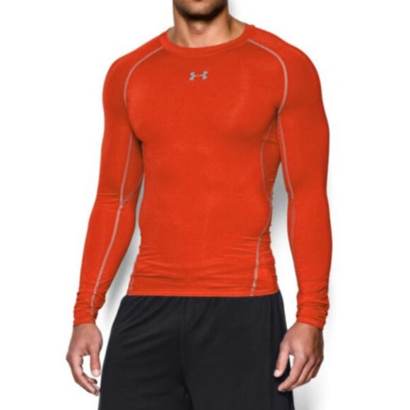Under Armour Men's Orange HeatGear Long Sleeve Compression Shirt - Picture 1 of 6